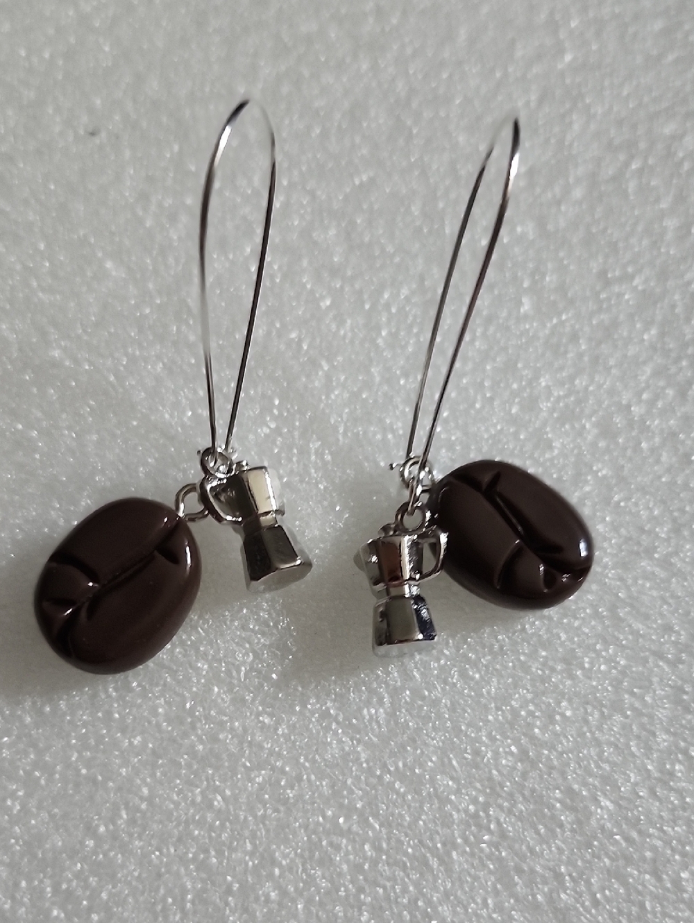 Coffee Bean & Espresso Pot Dangle Earrings - Brown and Silver